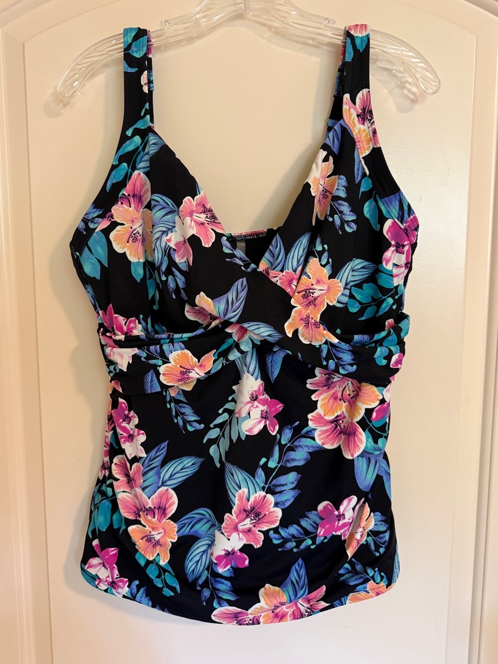Land’s End Colorful Hawaiian Tropical Floral Pattern Wrap Swim Tankini 14DDD EUC